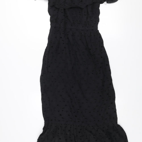 Dunnes Women Black Size 8 Off Shoulder Ruffle Midi Cotton Dress