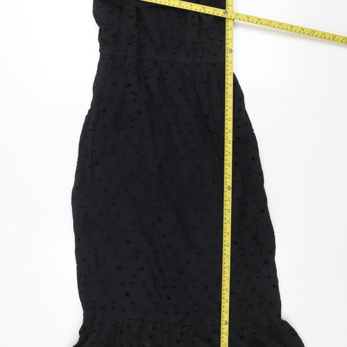 Dunnes Women Black Size 8 Off Shoulder Ruffle Midi Cotton Dress