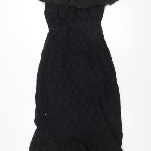 Dunnes Women Black Size 8 Off Shoulder Ruffle Midi Cotton Dress