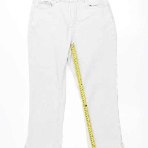 Dunnes Women Beige Striped Cropped Stretch Cotton Trousers Size 10