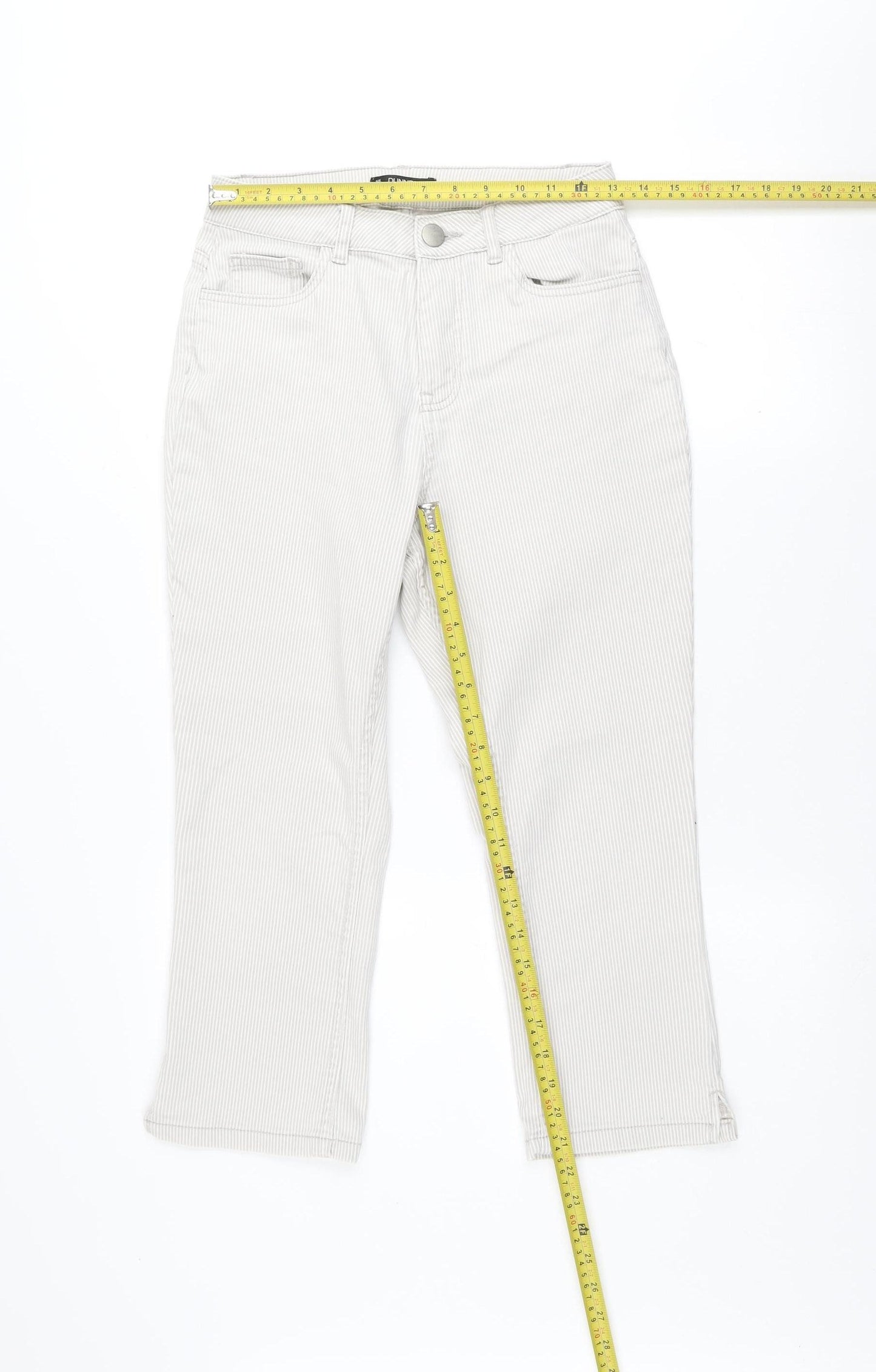 Dunnes Women Beige Striped Cropped Stretch Cotton Trousers Size 10