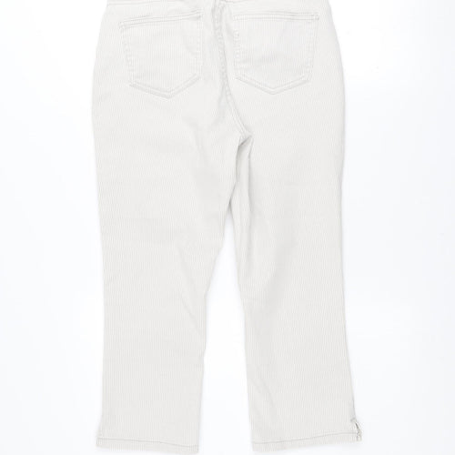 Dunnes Women Beige Striped Cropped Stretch Cotton Trousers Size 10