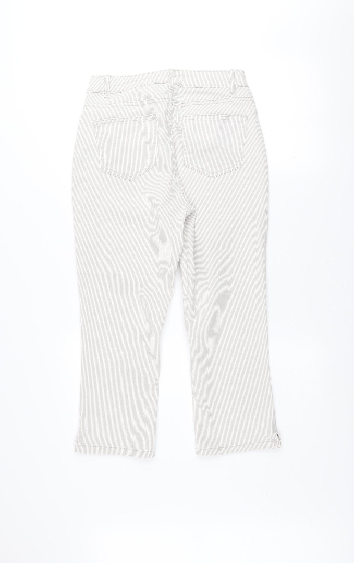 Dunnes Women Beige Striped Cropped Stretch Cotton Trousers Size 10