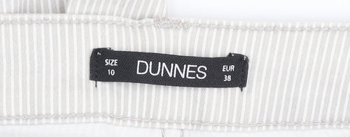Dunnes Women Beige Striped Cropped Stretch Cotton Trousers Size 10