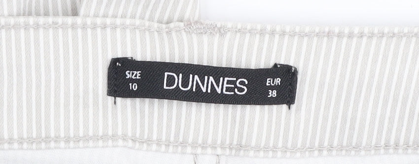 Dunnes Women Beige Striped Cropped Stretch Cotton Trousers Size 10