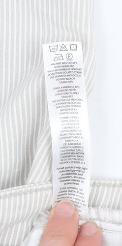 Dunnes Women Beige Striped Cropped Stretch Cotton Trousers Size 10