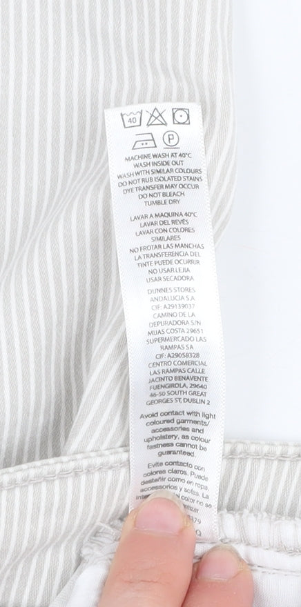 Dunnes Women Beige Striped Cropped Stretch Cotton Trousers Size 10