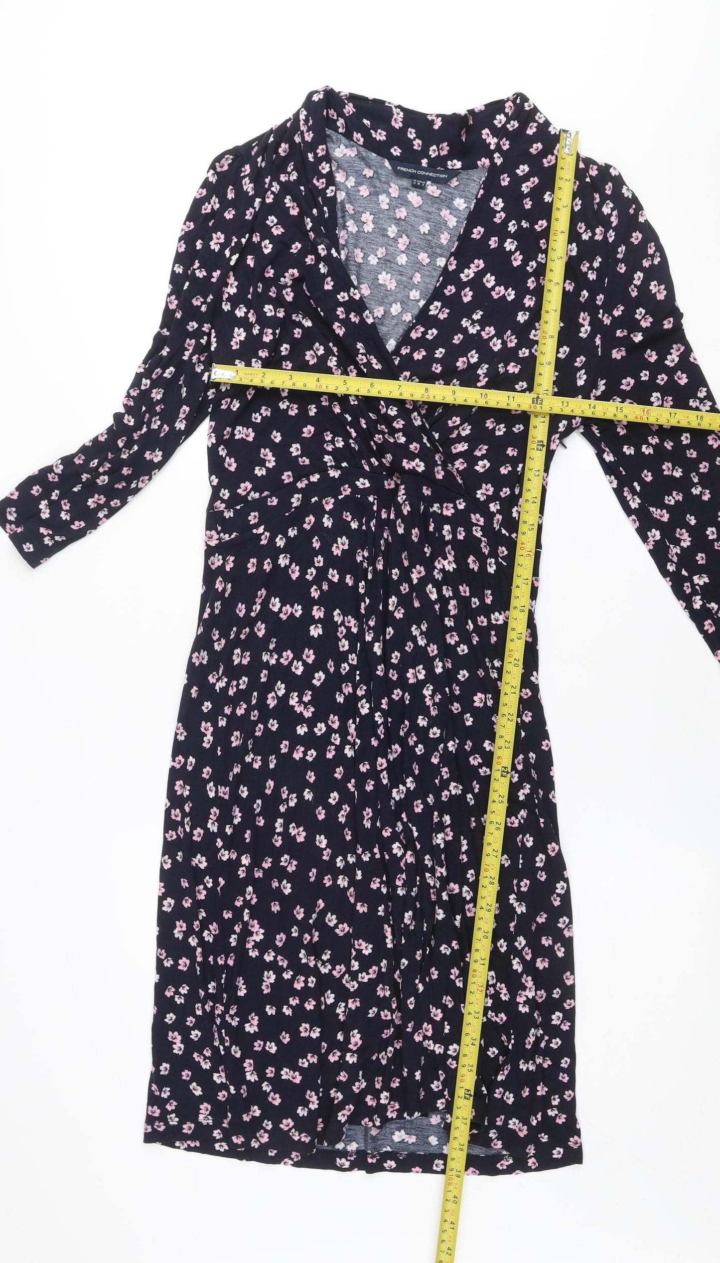 French Connection Women’s Blue Floral Wrap Dress Size 12 Viscose