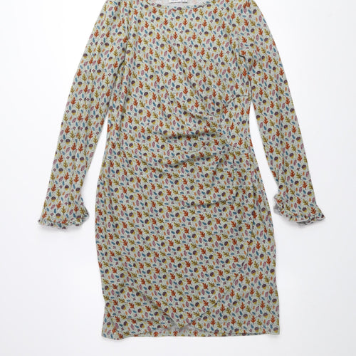 Md'M Women’s Multicoloured Floral Bodycon Dress Size 10 Long Sleeve Autumn Knit