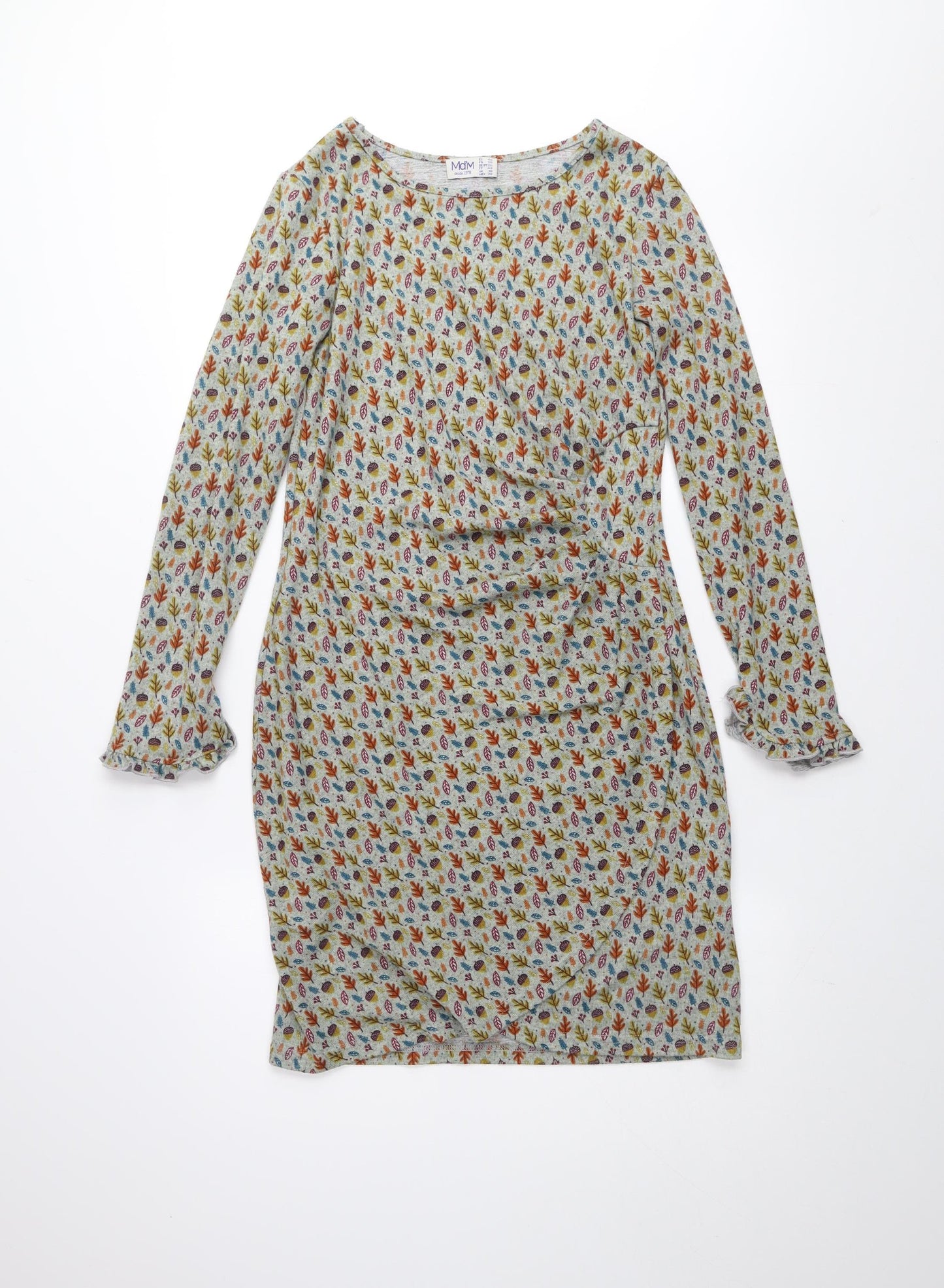 Md'M Women’s Multicoloured Floral Bodycon Dress Size 10 Long Sleeve Autumn Knit