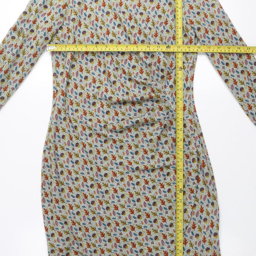 Md'M Women’s Multicoloured Floral Bodycon Dress Size 10 Long Sleeve Autumn Knit