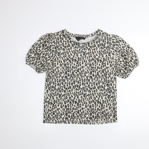 New Look Women’s Beige Leopard Print Puff Sleeve T-Shirt UK 14