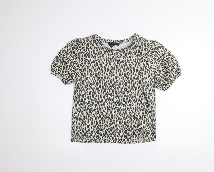 New Look Women’s Beige Leopard Print Puff Sleeve T-Shirt UK 14