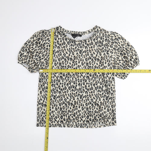 New Look Women’s Beige Leopard Print Puff Sleeve T-Shirt UK 14