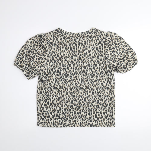 New Look Women’s Beige Leopard Print Puff Sleeve T-Shirt UK 14