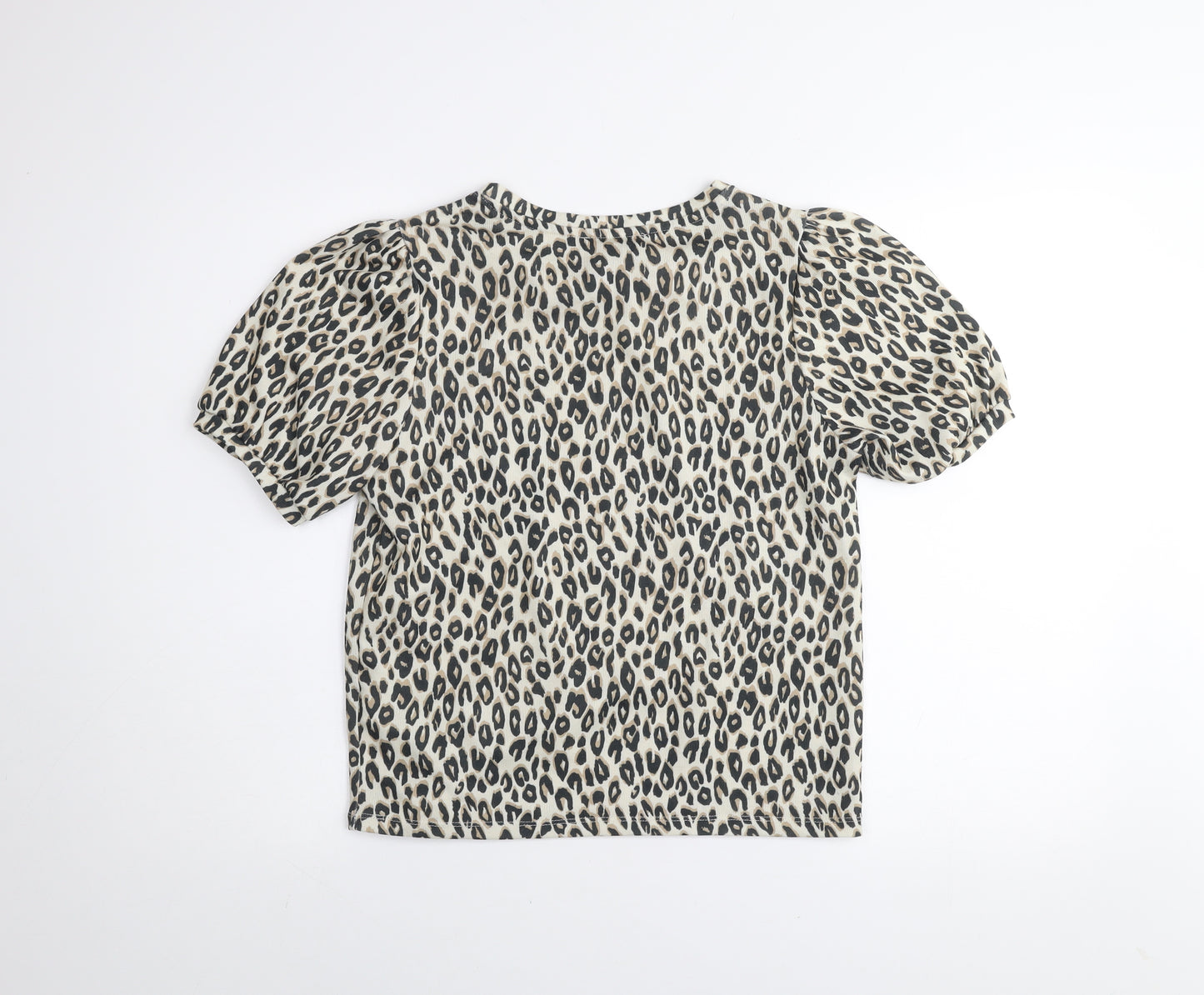 New Look Women’s Beige Leopard Print Puff Sleeve T-Shirt UK 14
