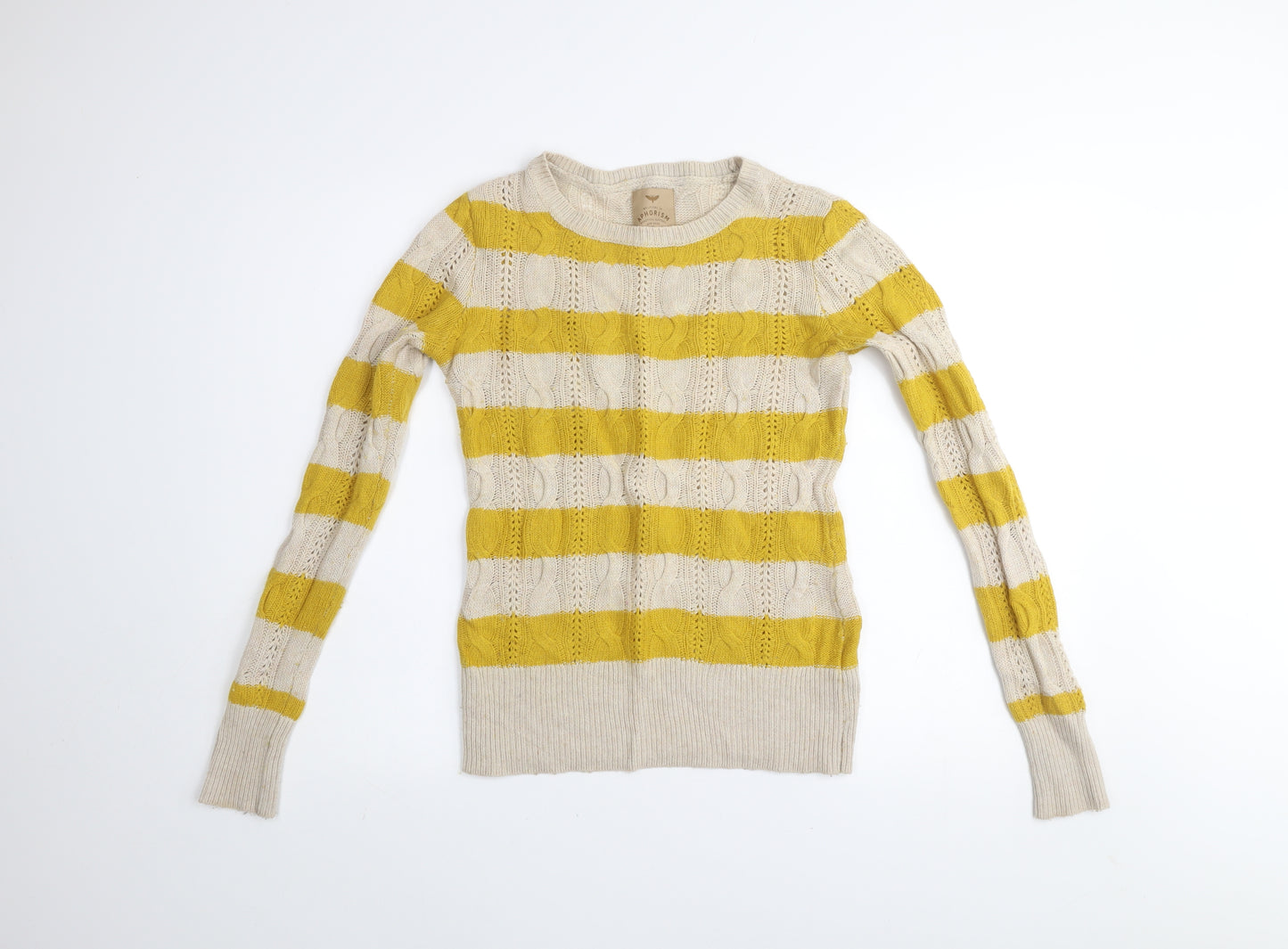Aphorism Women’s Yellow Stripe Cable Knit Jumper Size 10