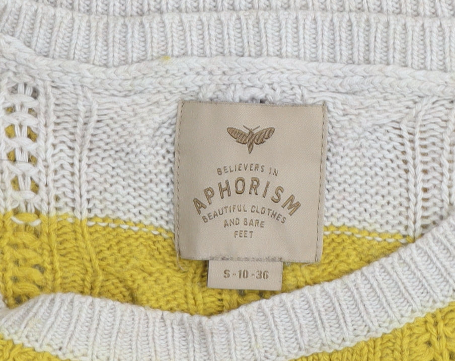 Aphorism Women’s Yellow Stripe Cable Knit Jumper Size 10