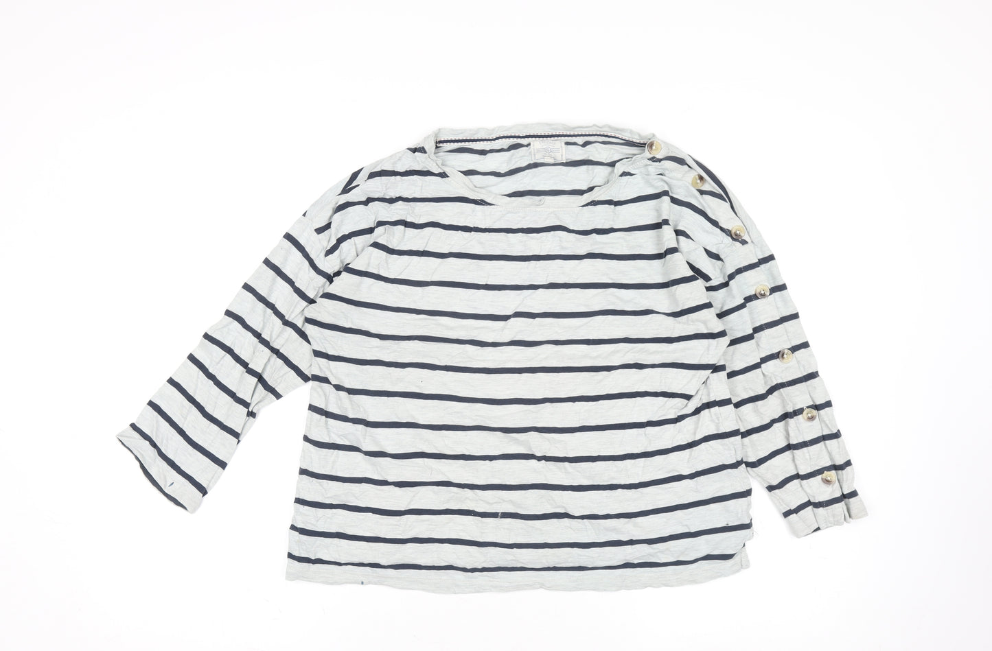 FatFace Women’s Blue White Striped 3/4 Sleeve Nautical Cotton Top Size 12
