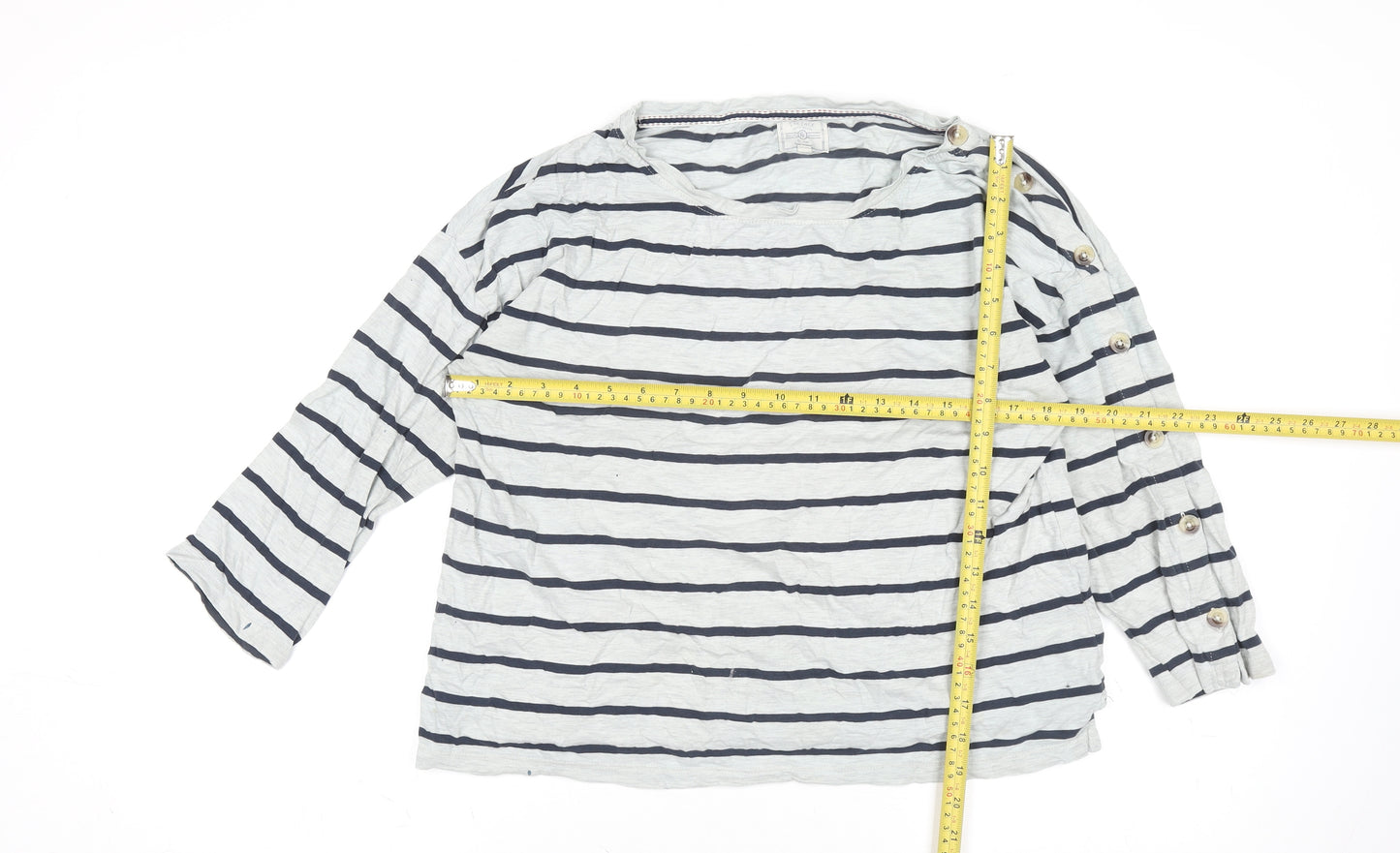FatFace Women’s Blue White Striped 3/4 Sleeve Nautical Cotton Top Size 12