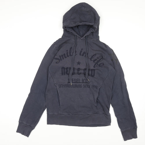 Diesel Men's Blue Hoodie Jumper L Graphic Print Cotton Casual