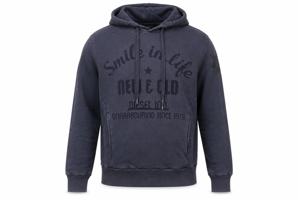 Diesel Men's Blue Hoodie Jumper L Graphic Print Cotton Casual