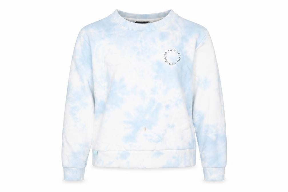 Front view of Diesel Women Blue Tie Dye Pullover Sweatshirt Medium Cotton Blend