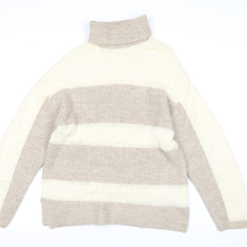 Love & Roses Women's Beige Roll Neck Striped Knit Jumper Size 10