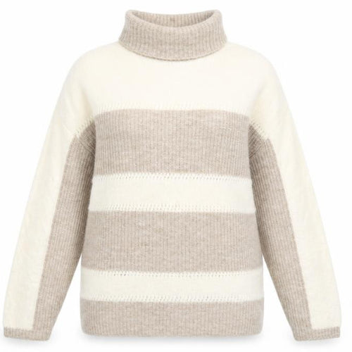 Love & Roses Women's Beige Roll Neck Striped Knit Jumper Size 10