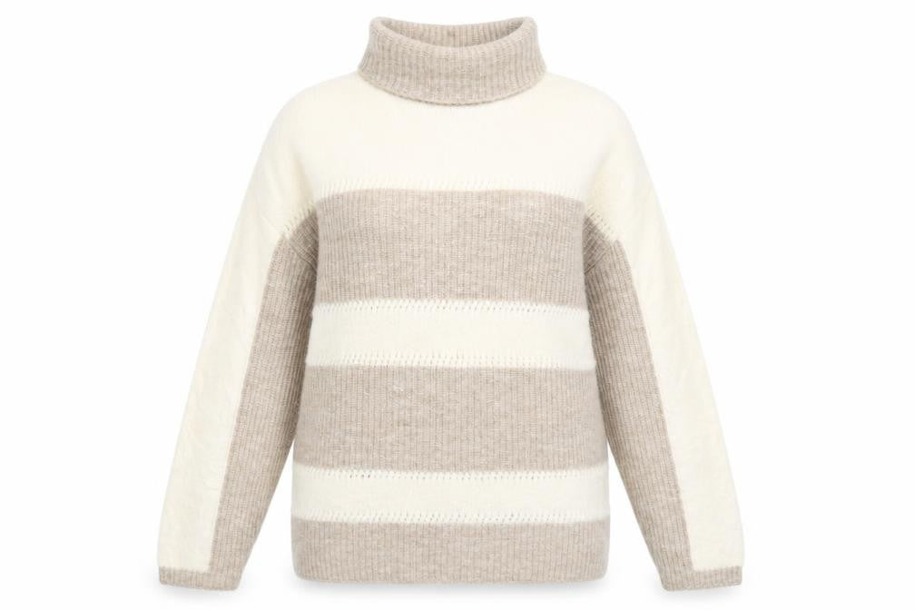 Love & Roses Women's Beige Roll Neck Striped Knit Jumper Size 10