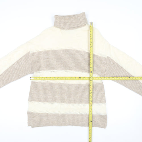 Love & Roses Women's Beige Roll Neck Striped Knit Jumper Size 10