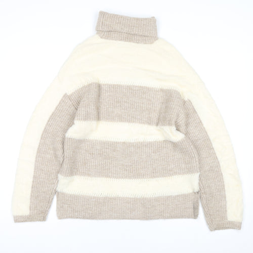 Love & Roses Women's Beige Roll Neck Striped Knit Jumper Size 10