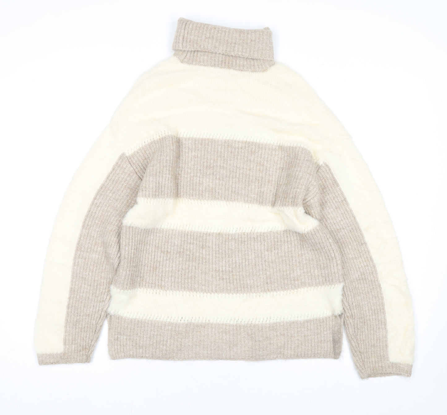 Love & Roses Women's Beige Roll Neck Striped Knit Jumper Size 10