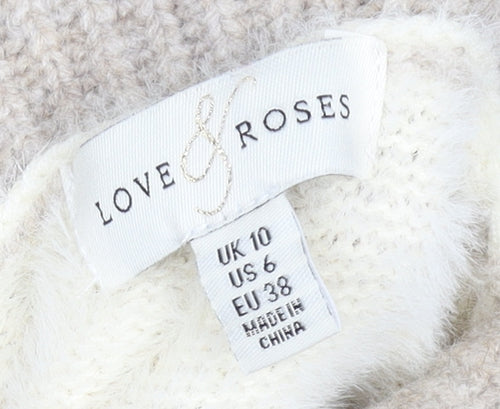 Love & Roses Women's Beige Roll Neck Striped Knit Jumper Size 10
