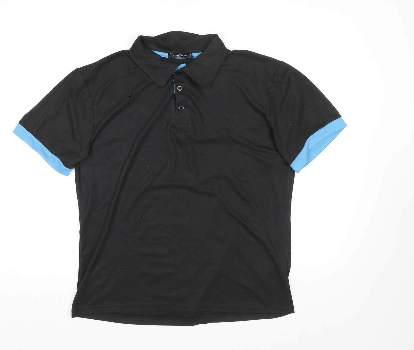 SIIMHWRSS Men's Black Polo Shirt Size M Short Sleeve Polyester