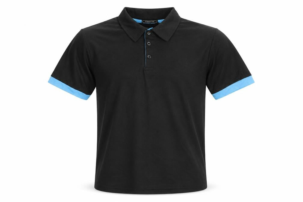 Front view of SIIMHWRSS Men's Black Polo Shirt, size M, Short Sleeve Polyester