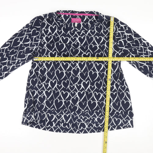Joules Women's Blue Heart Print Cotton Pullover Jumper UK 10