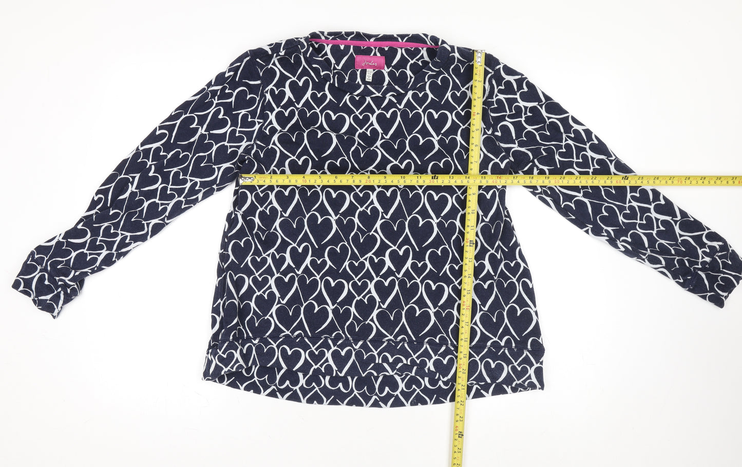 Joules Women's Blue Heart Print Cotton Pullover Jumper UK 10