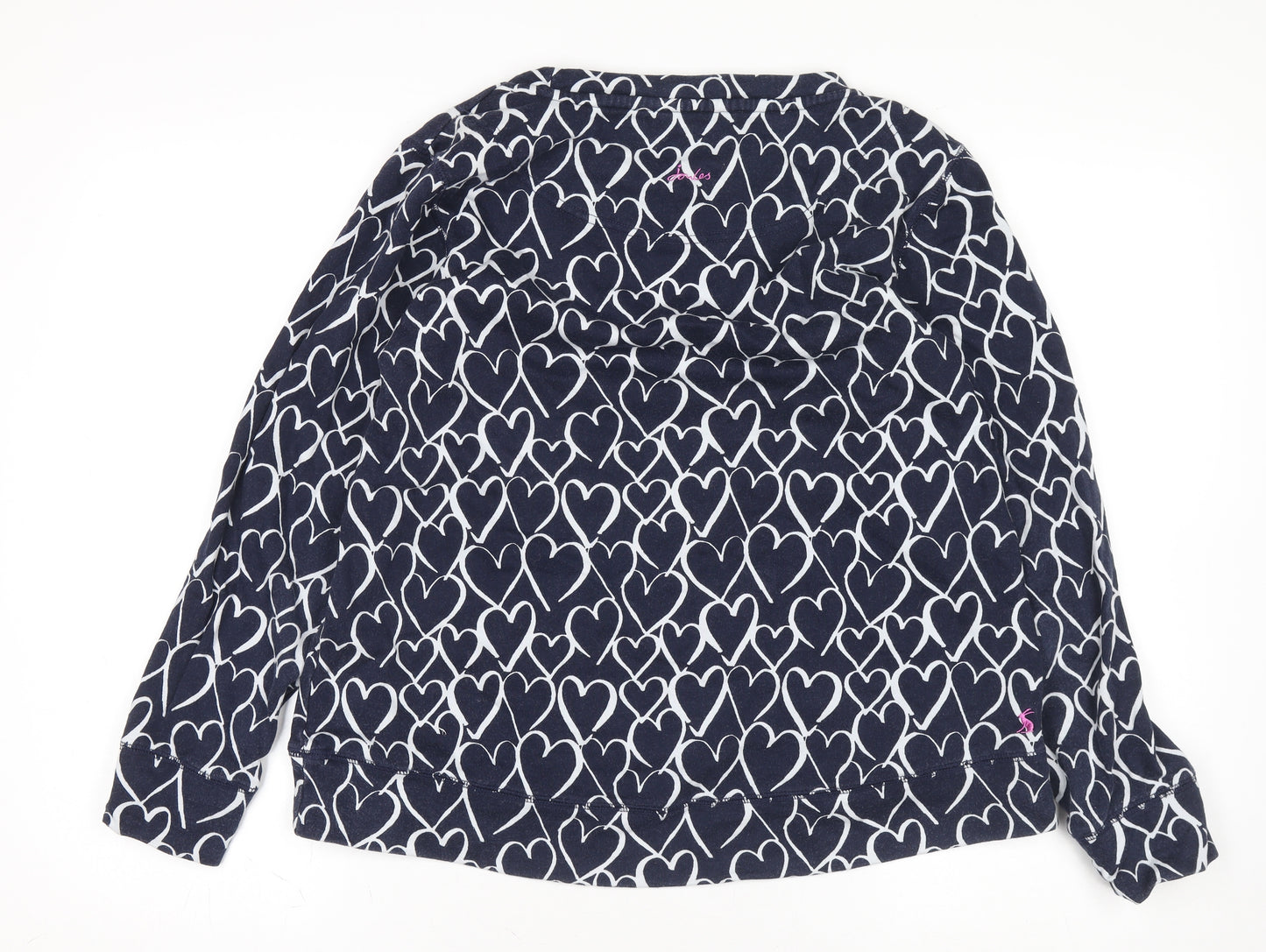 Joules Women's Blue Heart Print Cotton Pullover Jumper UK 10