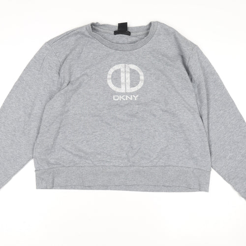 DKNY Women’s Grey Crew Neck Logo Pullover Jumper Size 14
