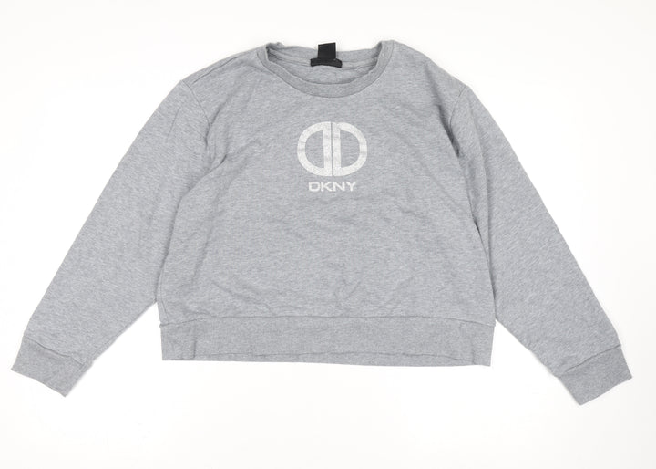 DKNY Women’s Grey Crew Neck Logo Pullover Jumper Size 14