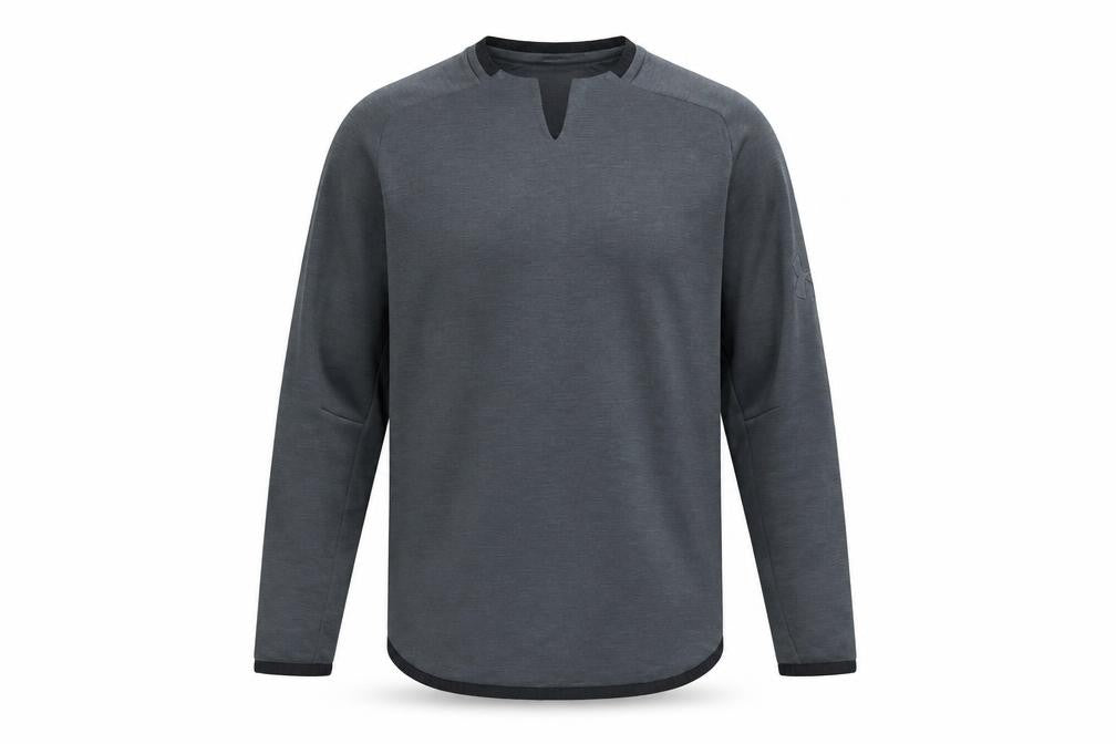 Front view of Under Armour Men's Grey Long Sleeve Pullover Sweatshirt, size M