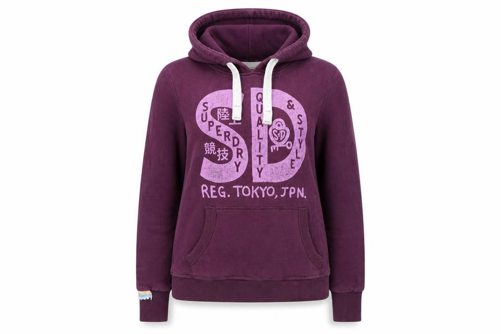 Superdry Womens Purple Hoodie Jumper L Cotton Blend Casual
