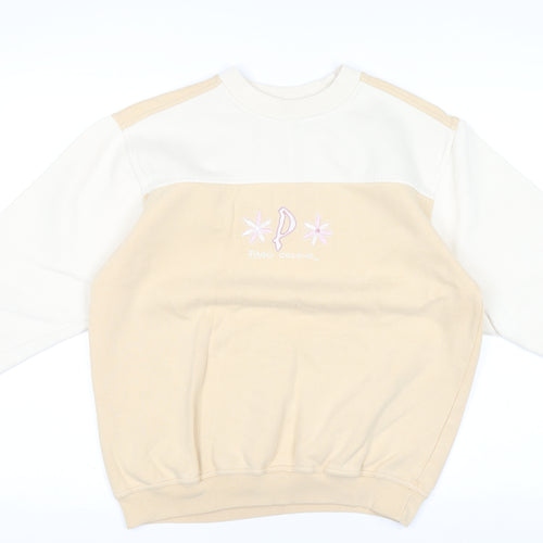 Paco Women Beige & Ivory Pullover Sweatshirt S/M Embroidered Logo Cotton Blend