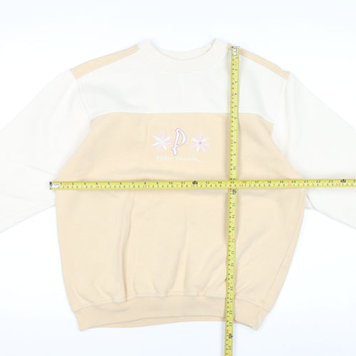 Paco Women Beige & Ivory Pullover Sweatshirt S/M Embroidered Logo Cotton Blend