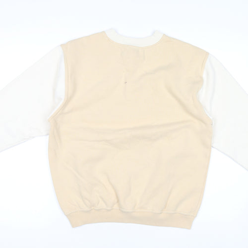 Paco Women Beige & Ivory Pullover Sweatshirt S/M Embroidered Logo Cotton Blend