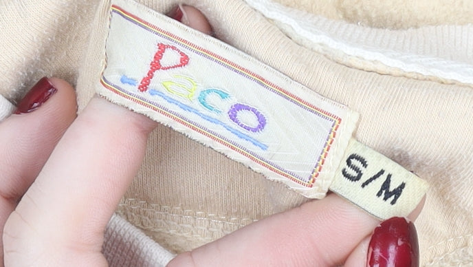 Paco Women Beige & Ivory Pullover Sweatshirt S/M Embroidered Logo Cotton Blend