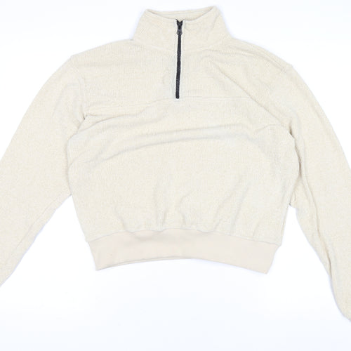 NA-KD Women Beige Half Zip Ribbed Sweatshirt Size S