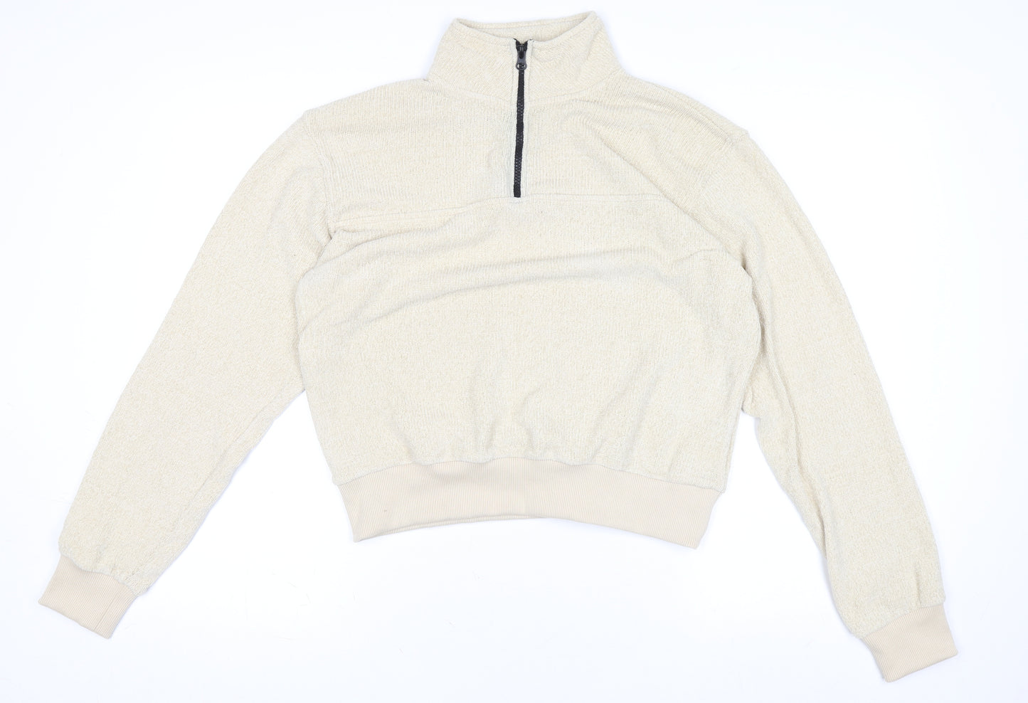 NA-KD Women Beige Half Zip Ribbed Sweatshirt Size S