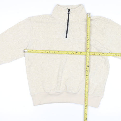 NA-KD Women Beige Half Zip Ribbed Sweatshirt Size S